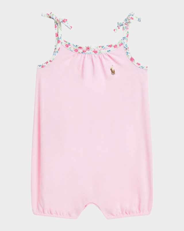 Girl's Floral-Trim Romper, Size 3M-